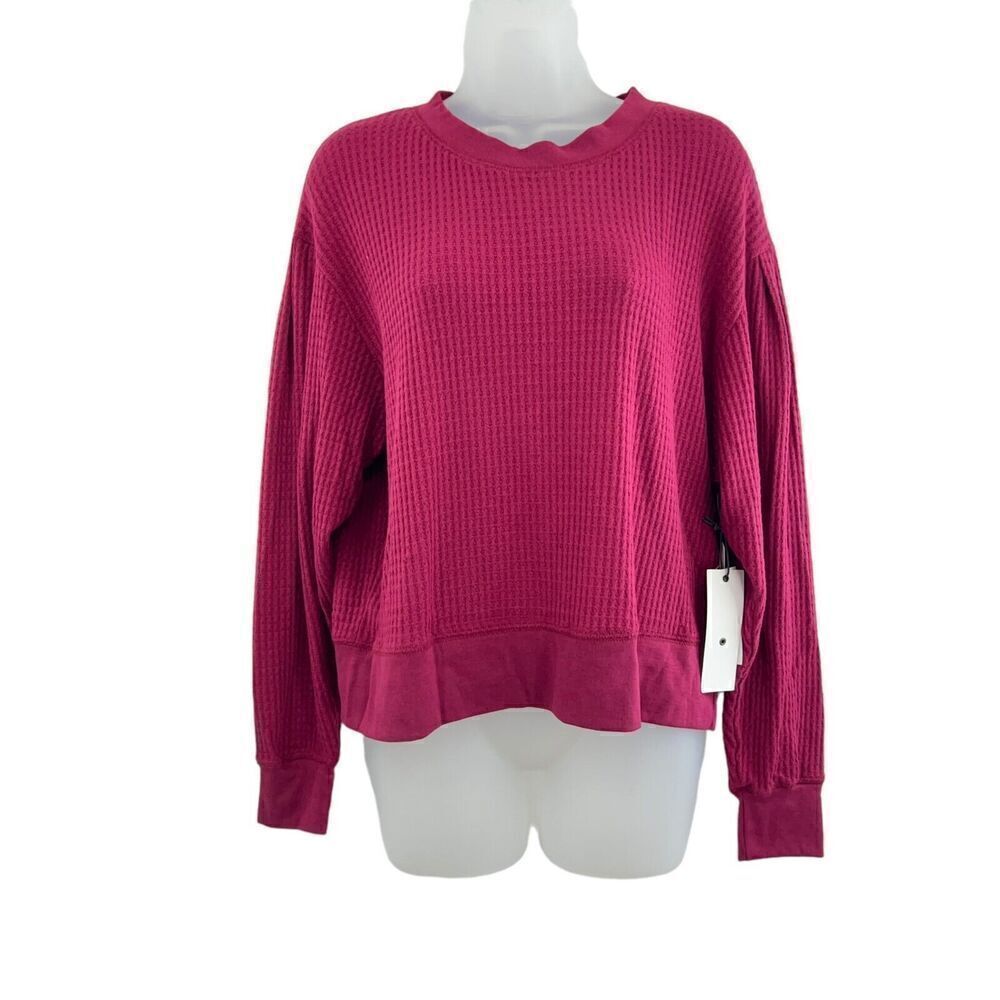 Treasure & Bond Women Medium Crew Neck Burgundy Knit Long Sleeve Blouse NWT